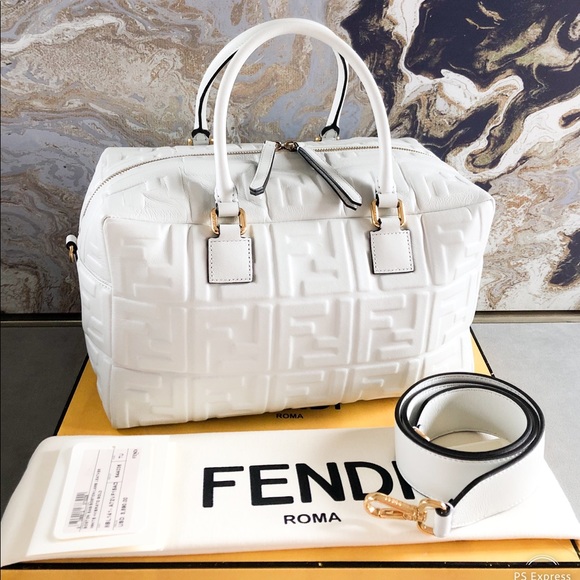Sold Fendi Calfskin Zucca Embossed Boston Bag - Picture 3 of 15